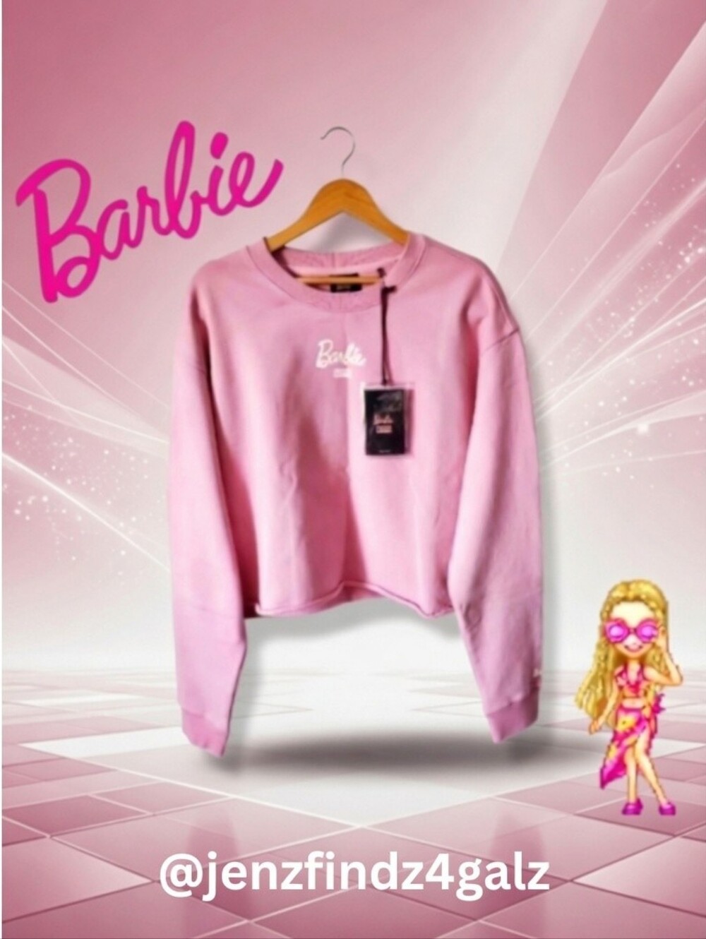 NWT Barbie X Kith Pink 60th Anniversary Crissy Graphic Crew Sweatshirt Large - Picture 3 of 5